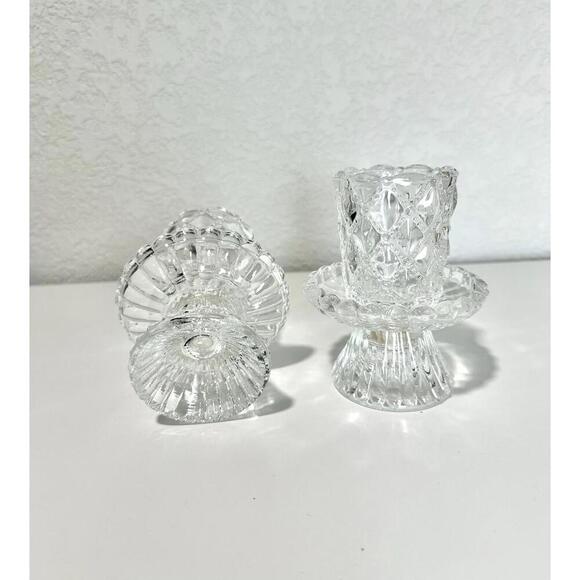 Partylite Quilted Clear Crystal Tiny Bubble Peglite Pair Candle Holder -Set Of 2 - Picture 2 of 4